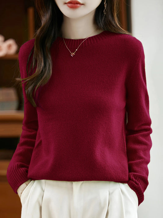 Merino Wool O-Neck Sweater | Lightweight Warm Knit Pullover 0