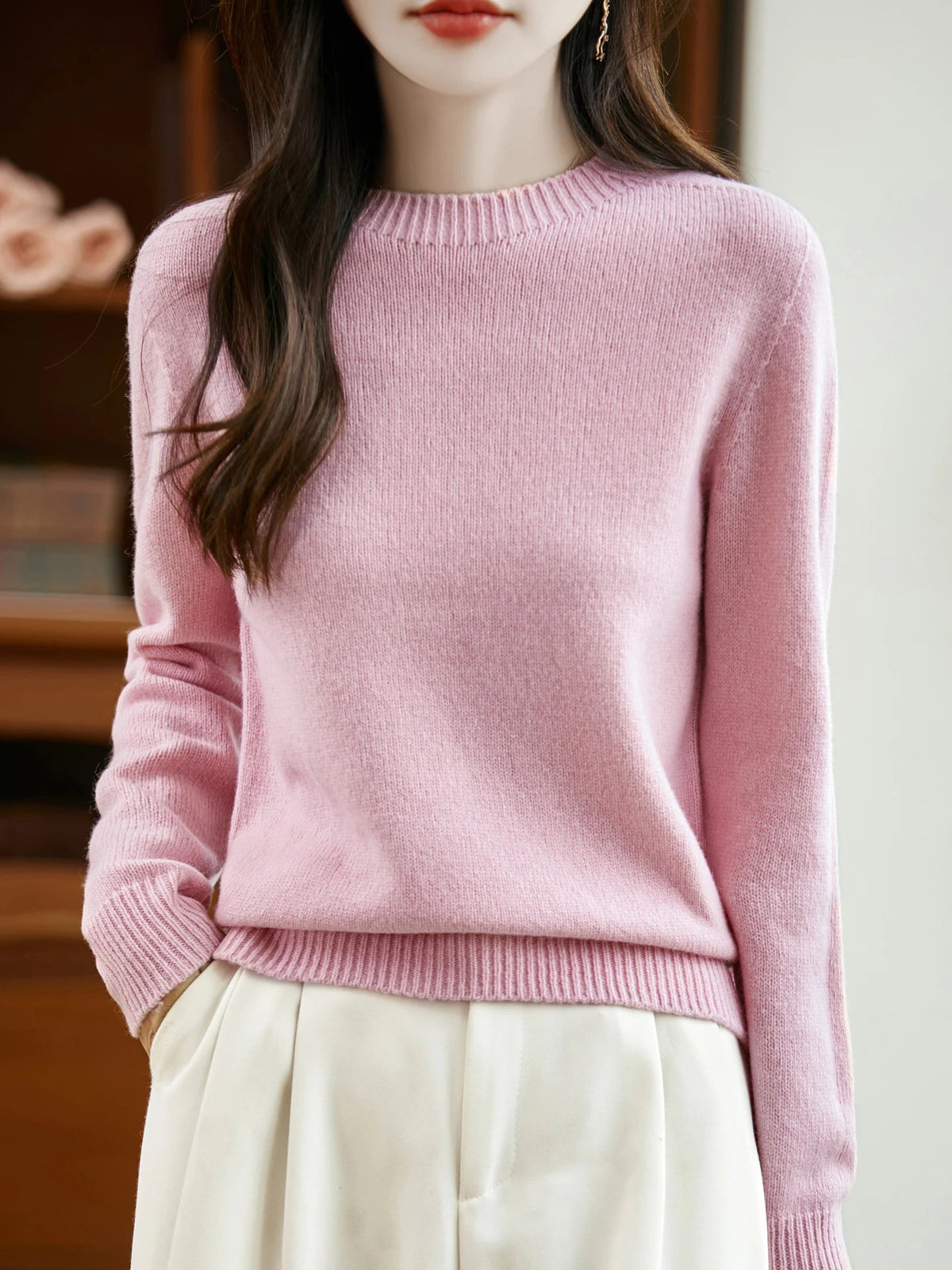 Merino Wool O-Neck Sweater | Lightweight Warm Knit Pullover 9