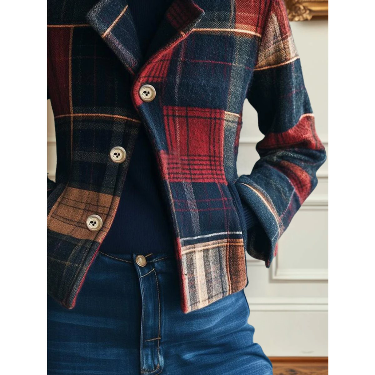 Mia | Women's Plaid Wool-Blend Single-Breasted Jacket 2