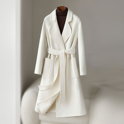 Monochrome Wool Blend Coat with Waist Belt 0
