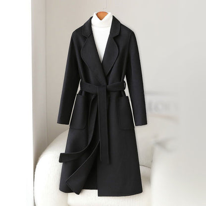 Monochrome Wool Blend Coat with Waist Belt 1