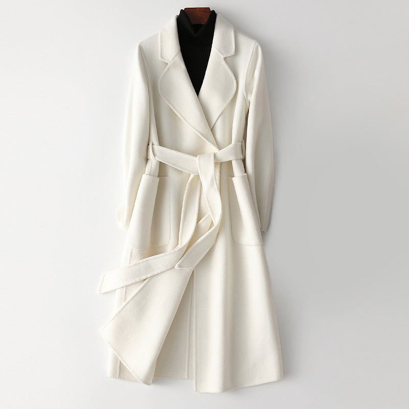 Monochrome Wool Blend Coat with Waist Belt 3