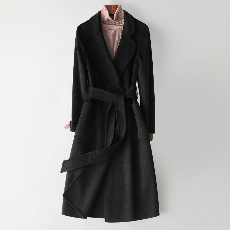 Monochrome Wool Blend Coat with Waist Belt 4