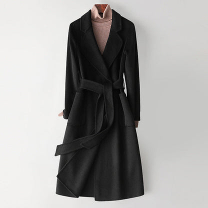 Monochrome Wool Blend Coat with Waist Belt 4