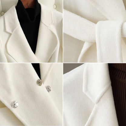 Monochrome Wool Blend Coat with Waist Belt 5