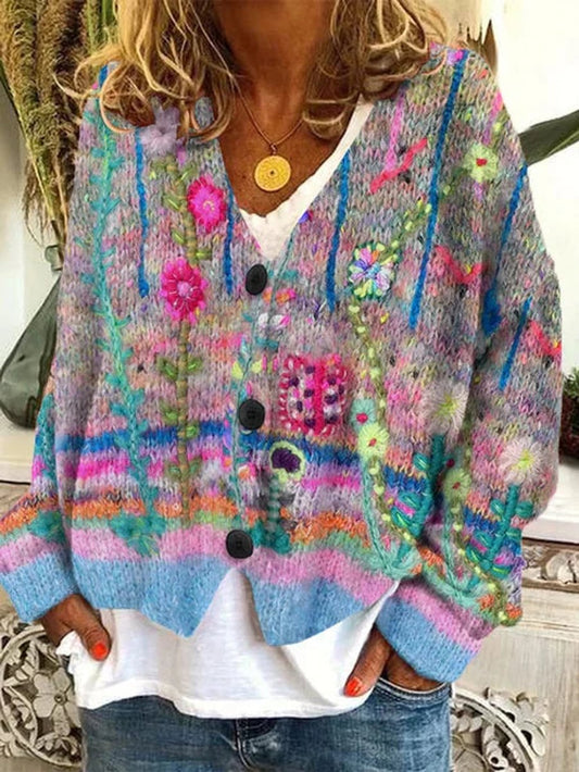 Olivia | Women's Floral Print Button-Front Knit Cardigan 0
