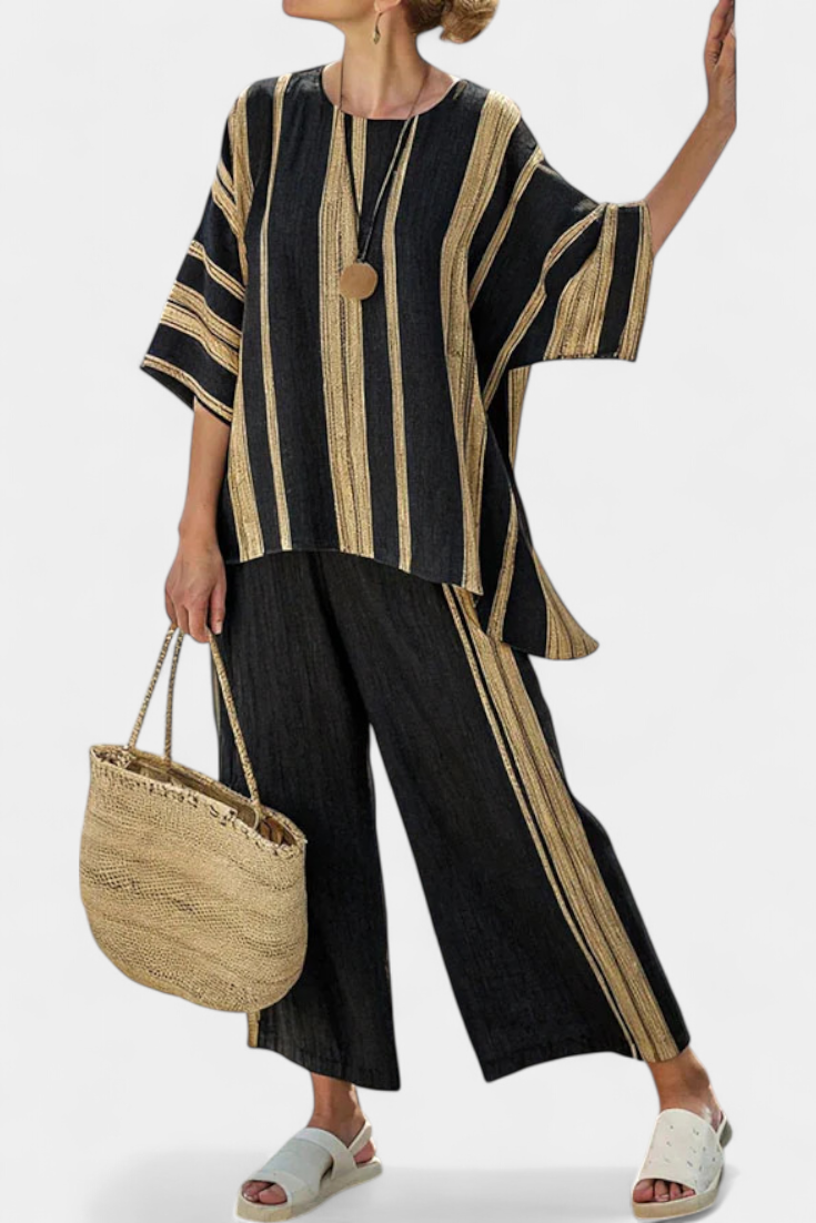 Oversized Striped Bamboo Linen Top & Relaxed Pants Set 1