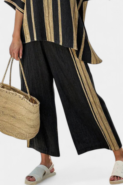Oversized Striped Bamboo Linen Top & Relaxed Pants Set 2