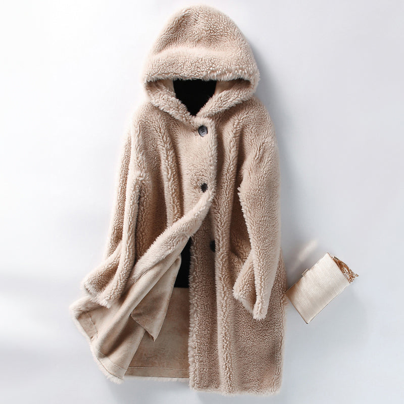 Oversized Teddy Coat Cream Wool Blend Mid-Length 0