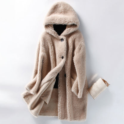 Oversized Teddy Coat Cream Wool Blend Mid-Length 0