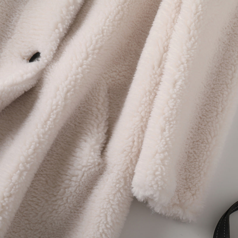 Oversized Teddy Coat Cream Wool Blend Mid-Length 4