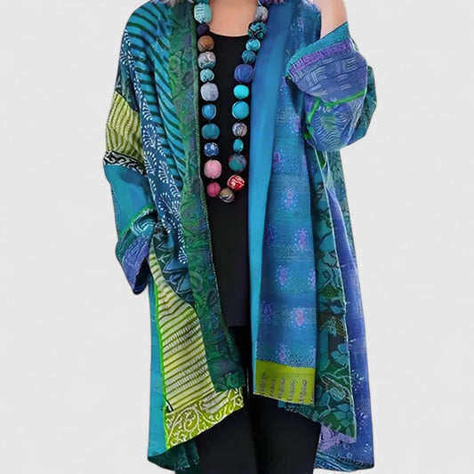 Penelope | Women's Patchwork Print Long Cardigan Open-Front 0