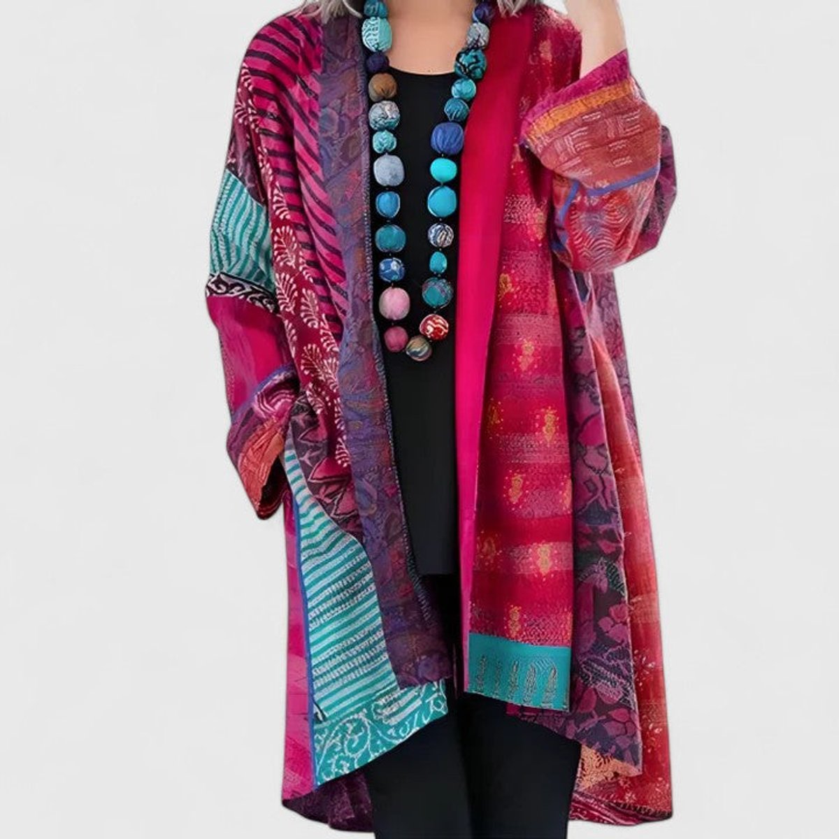 Penelope | Women's Patchwork Print Long Cardigan Open-Front 4