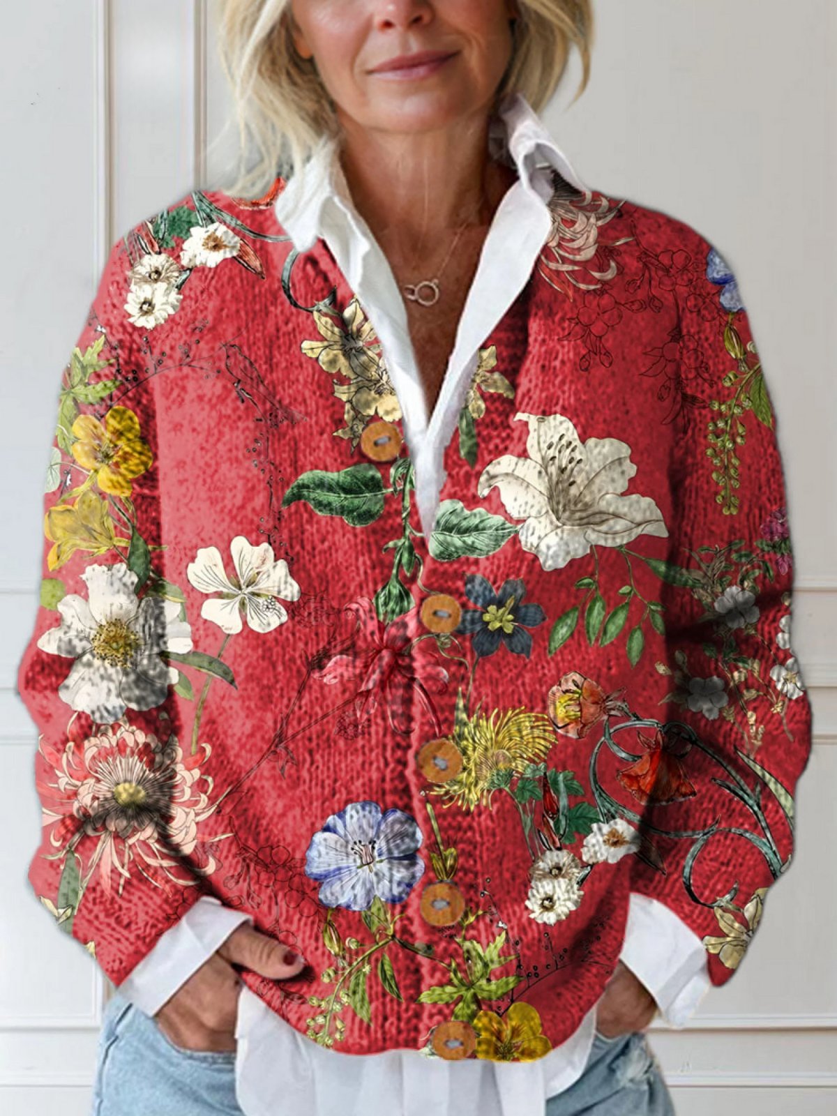 Printed Button-Front Cardigan for Women | Soft Relaxed Layer 0