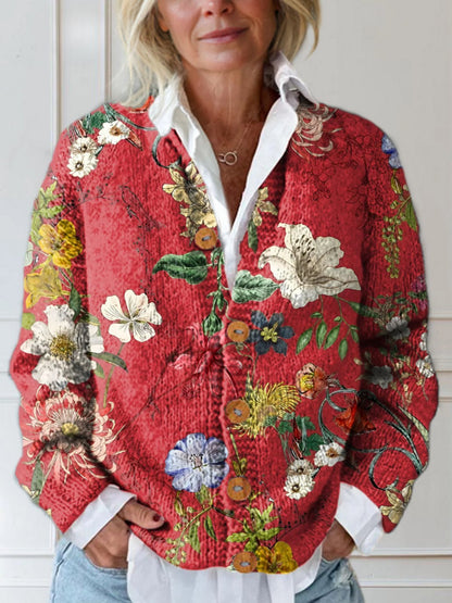 Printed Button-Front Cardigan for Women | Soft Relaxed Layer 0