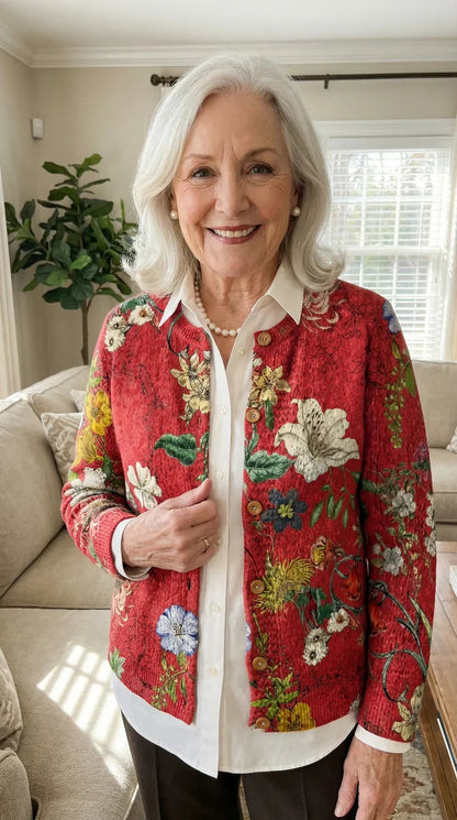 Printed Button-Front Cardigan for Women | Soft Relaxed Layer 1