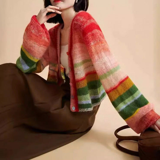 Rainbow Gradient Knitted Cardigan | Relaxed Fit Sweater 0