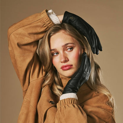Sienna Black | Women's Leather Gloves with Cashmere Lining 7