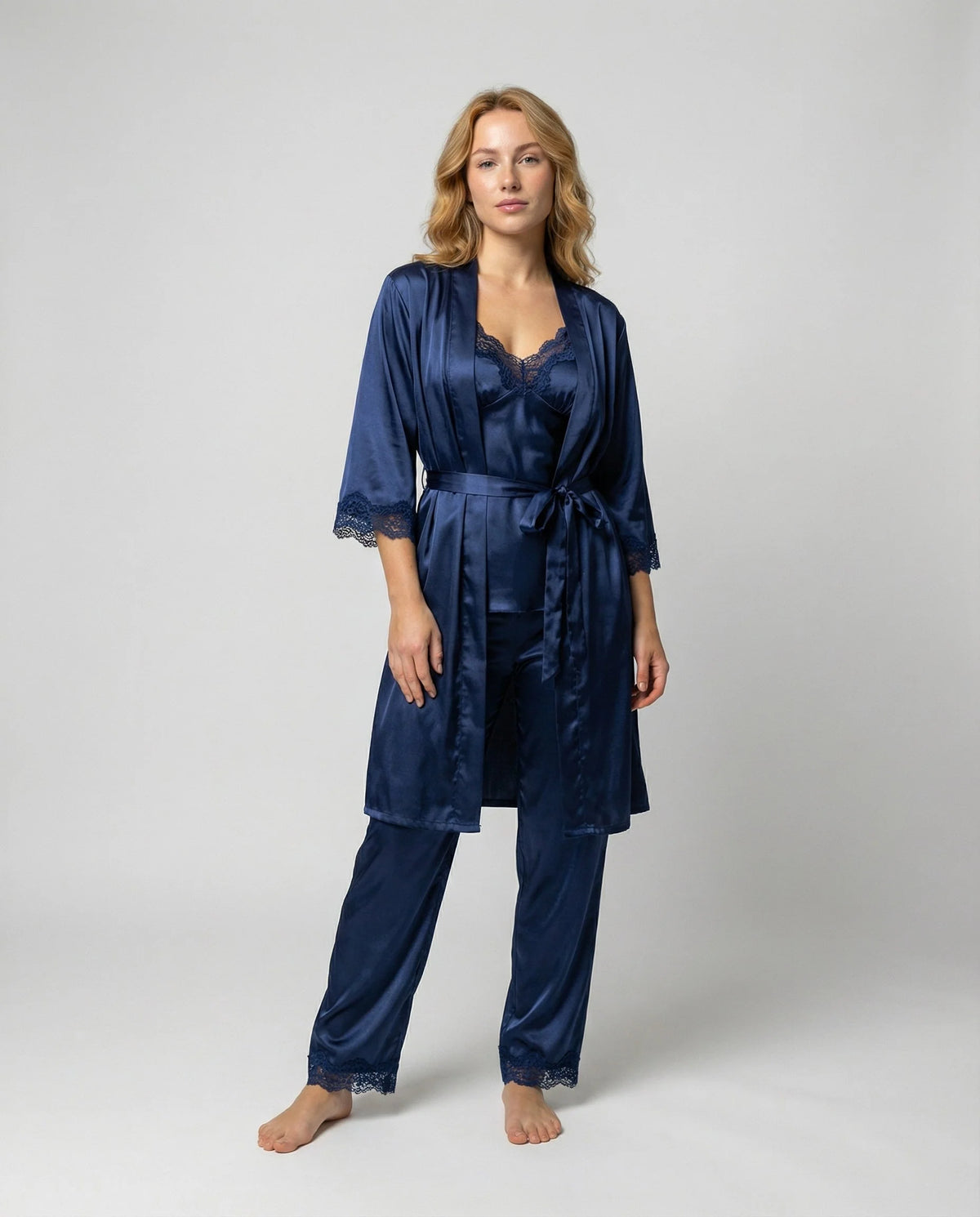 Silk-Blend Lace-Trim Loungewear Set | Women's Evening Lounge Wear 1