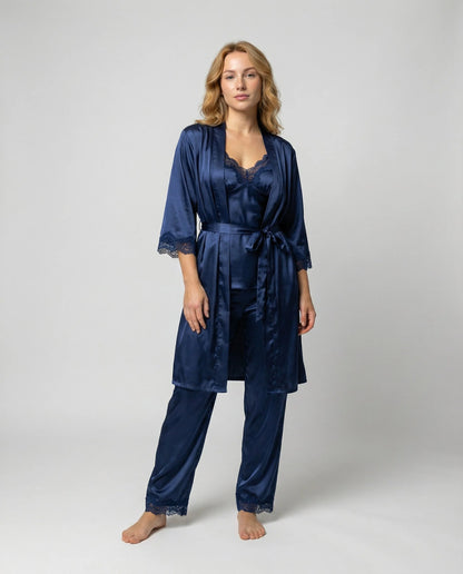 Silk-Blend Lace-Trim Loungewear Set | Women's Evening Lounge Wear 1