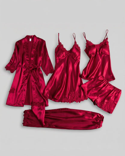Silk-Blend Lace-Trim Loungewear Set | Women's Evening Lounge Wear 2