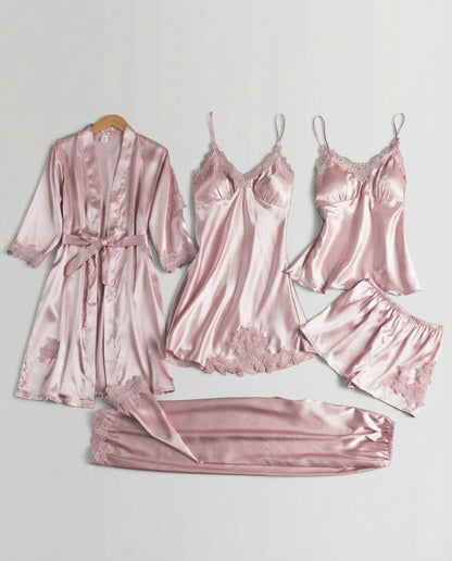 Silk-Blend Lace-Trim Loungewear Set | Women's Evening Lounge Wear 3