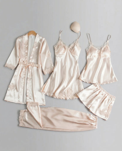 Silk-Blend Lace-Trim Loungewear Set | Women's Evening Lounge Wear 4