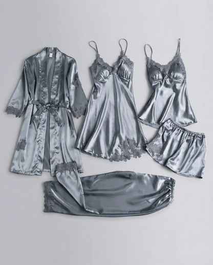 Silk-Blend Lace-Trim Loungewear Set | Women's Evening Lounge Wear 5