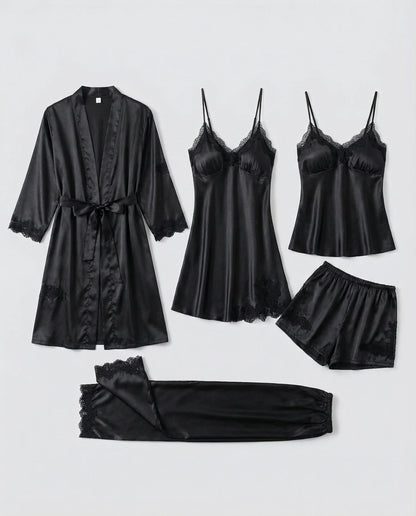 Silk-Blend Lace-Trim Loungewear Set | Women's Evening Lounge Wear 6