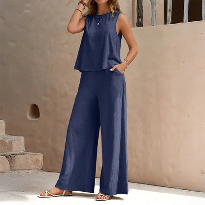 Sleeveless Top and Wide-Leg Trousers Set | Women's Summer Outfit 3