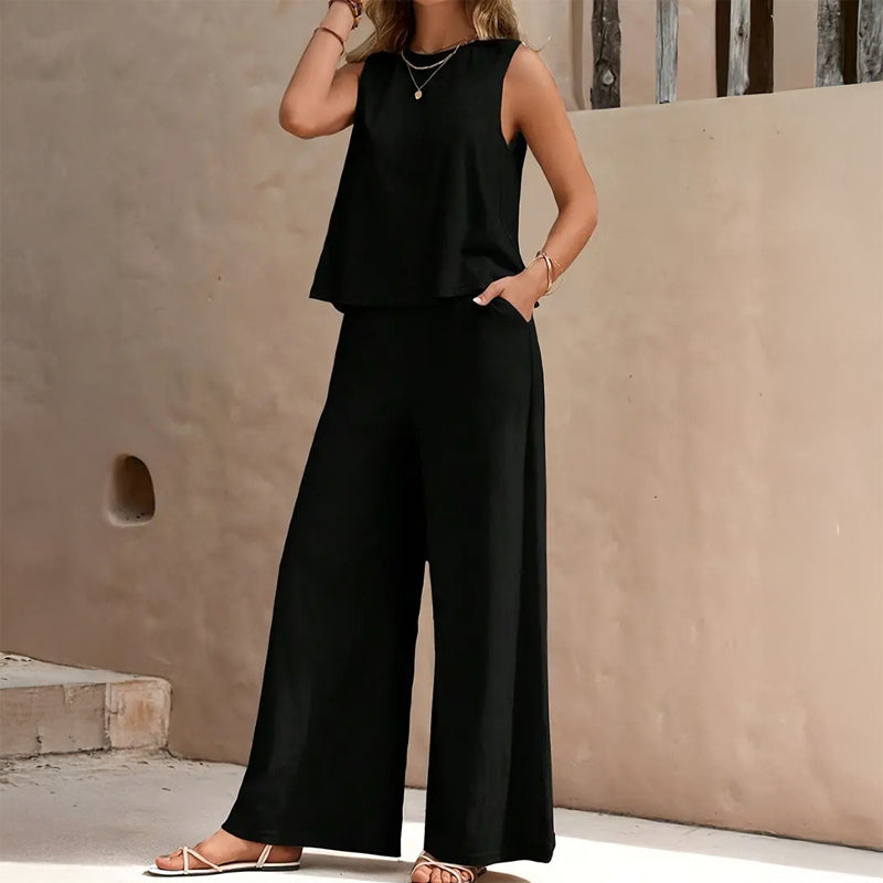 Sleeveless Top and Wide-Leg Trousers Set | Women's Summer Outfit 4