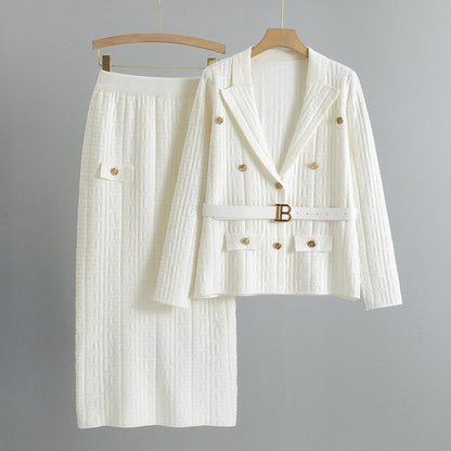 Tailored Blazer and Skirt Set with Metallic Buttons 1