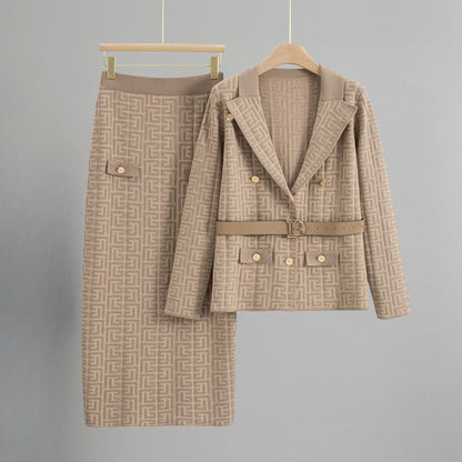 Tailored Blazer and Skirt Set with Metallic Buttons 2