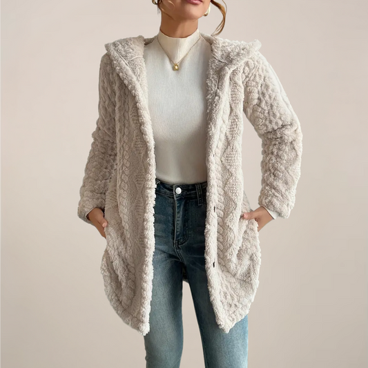 Textured Hooded Longline Cardigan for Women | Open-Front Layer 0