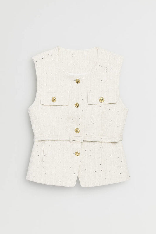Textured Women's Waistcoat with Belt & Statement Buttons | Waistcoat 0