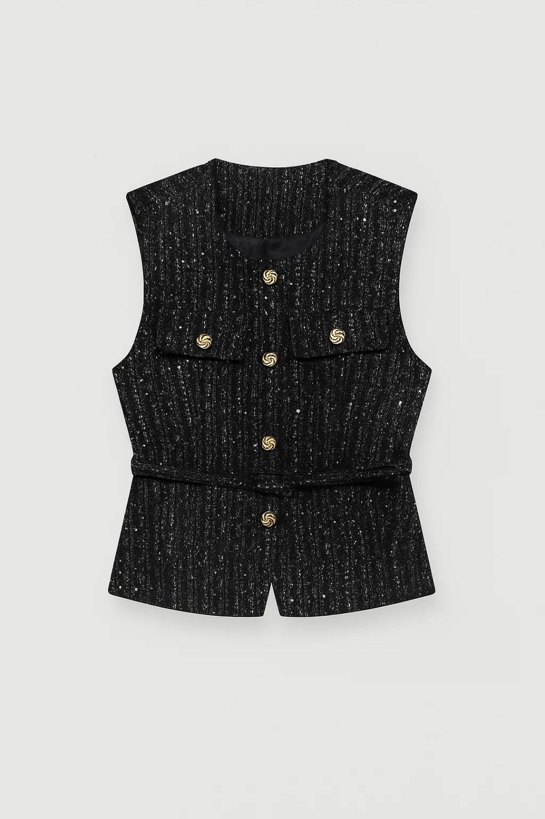 Textured Women's Waistcoat with Belt & Statement Buttons | Waistcoat 2