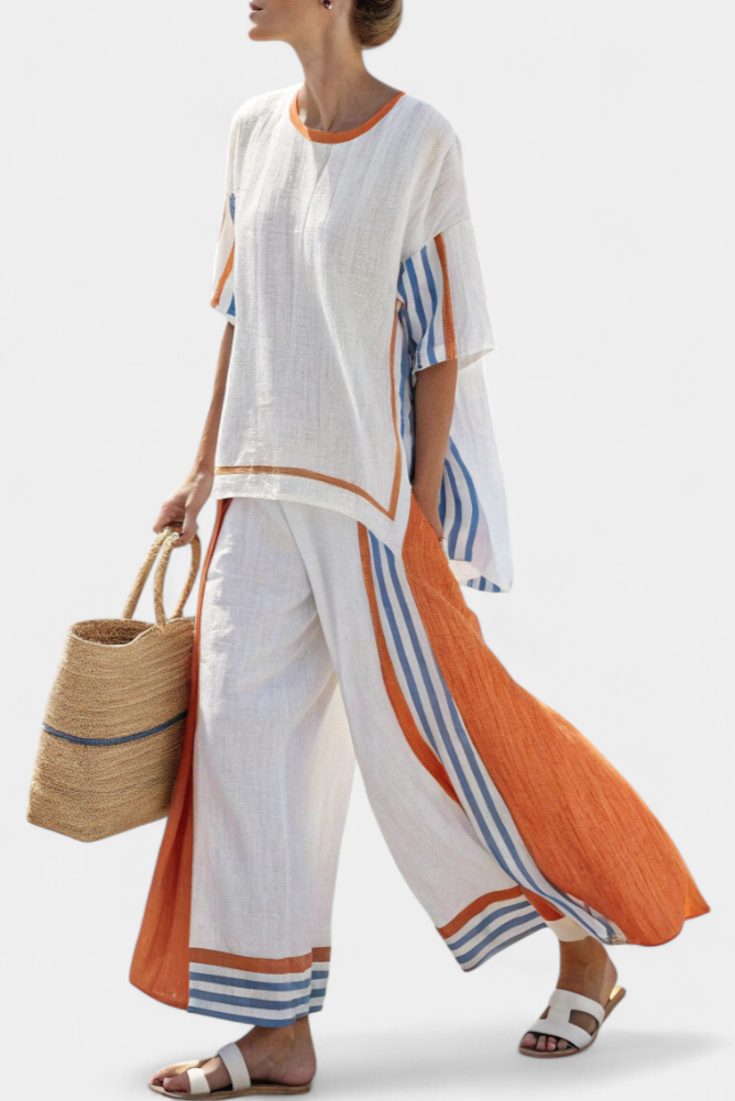 Thorneil | Wide-Leg Striped Bamboo Linen Pants and Top Set 1