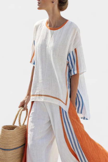 Thorneil | Wide-Leg Striped Bamboo Linen Pants and Top Set 2
