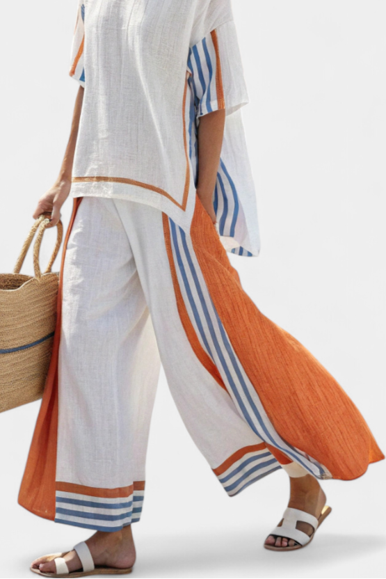 Thorneil | Wide-Leg Striped Bamboo Linen Pants and Top Set 3