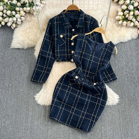 Tweed 2 Piece Set | Cropped Blazer and Sleeveless Dress 0