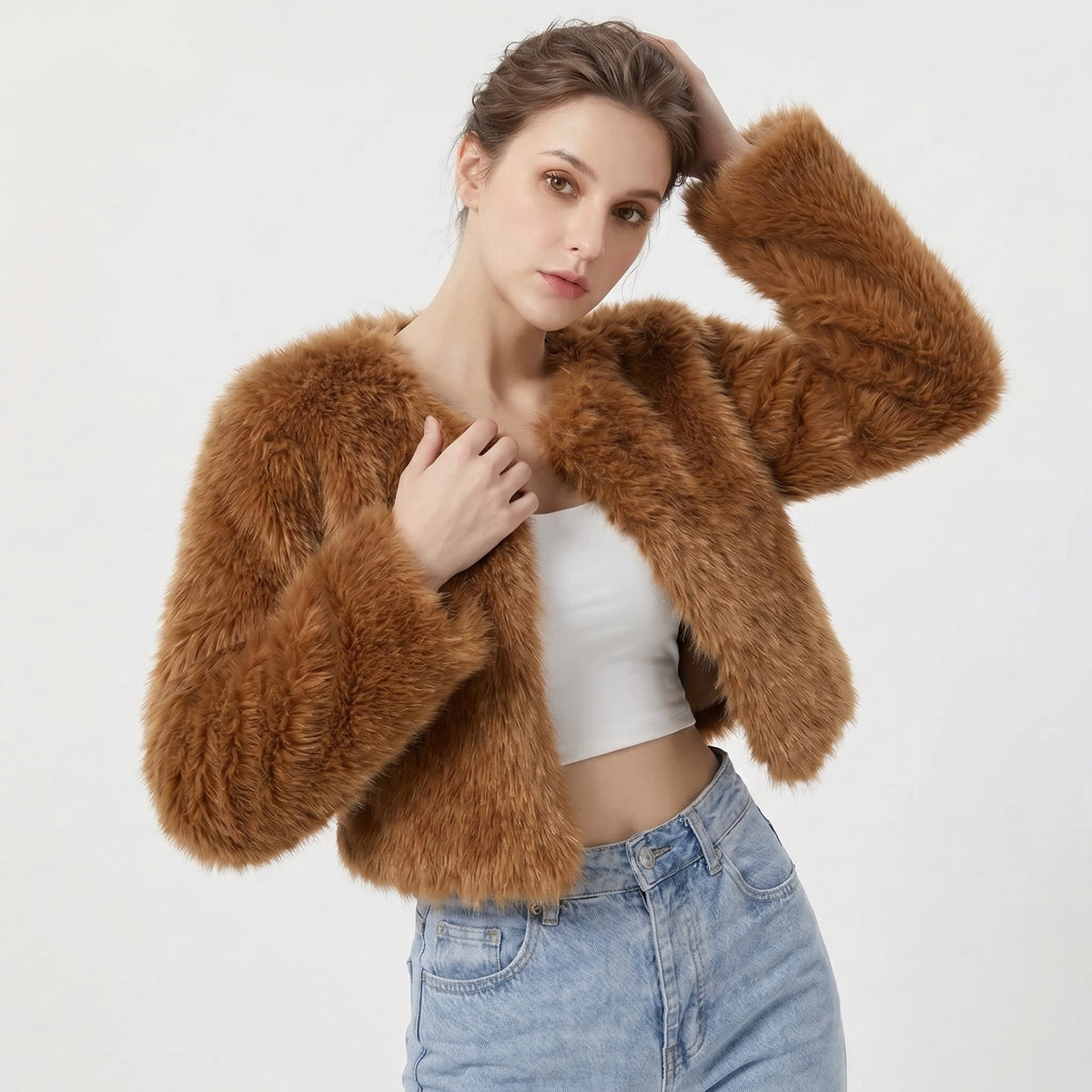 Women's Cropped Faux Fur Cardigan Jacket | Elegant Outerwear 3