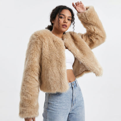 Women's Cropped Faux Fur Cardigan Jacket | Elegant Outerwear 5