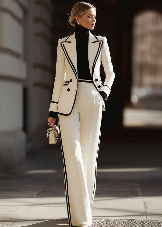 Women's Double Breasted Suit Set | Blazer and Wide Leg Pants 0