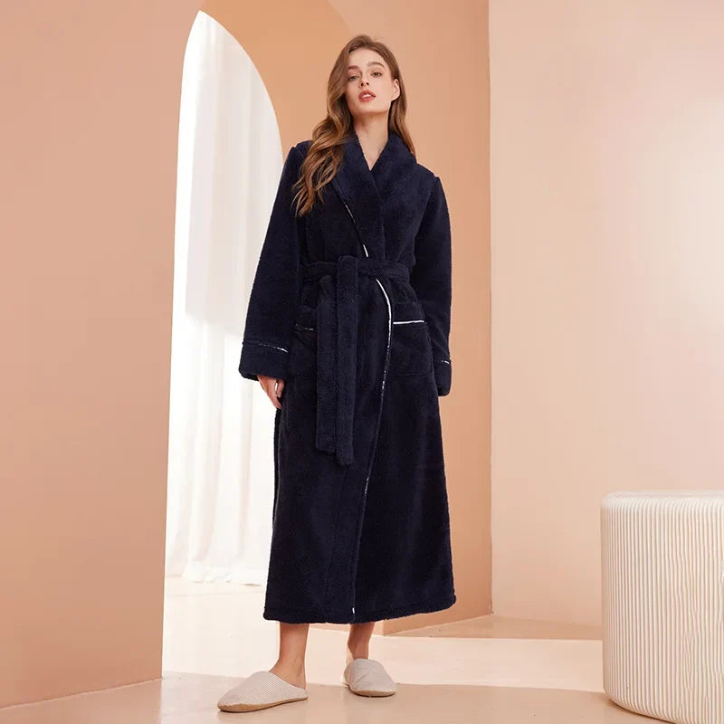 Women’s Flannel Bathrobe Soft Long Sleeve Belted Robe 0