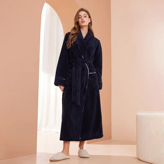 Women’s Flannel Bathrobe Soft Long Sleeve Belted Robe 0
