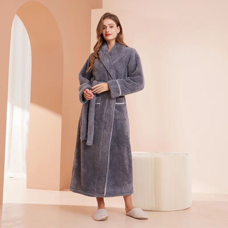 Women’s Flannel Bathrobe Soft Long Sleeve Belted Robe 2