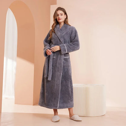 Women’s Flannel Bathrobe Soft Long Sleeve Belted Robe 2