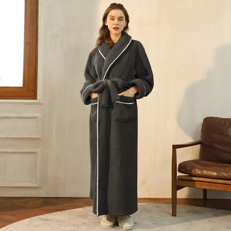 Women’s Flannel Bathrobe Soft Long Sleeve Belted Robe 3