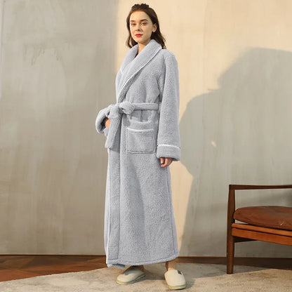 Women’s Flannel Bathrobe Soft Long Sleeve Belted Robe 4