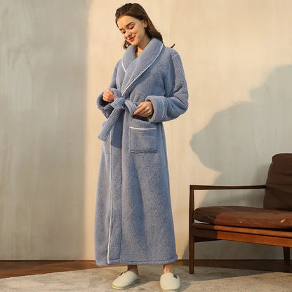 Women’s Flannel Bathrobe Soft Long Sleeve Belted Robe 5